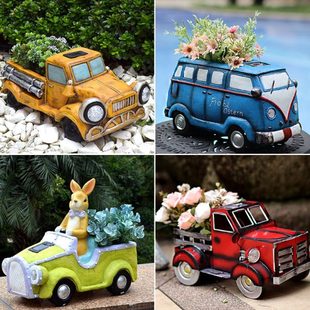 户外太阳能ed亮灯汽车花盆草坪花园庭院布置阳台复古造景装 饰摆件