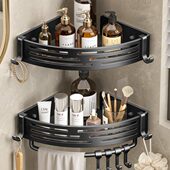 卡贝黑色浴室置物架免打孔卫生间三角篮淋浴房厕所壁挂收纳三角架