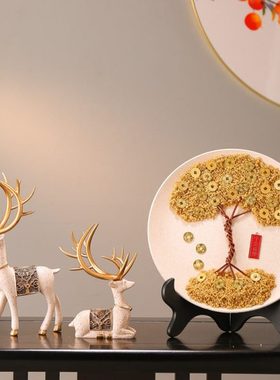 摇钱树发财摆件电视柜玄关客厅酒柜装饰品招财鹿前台开业乔迁礼物