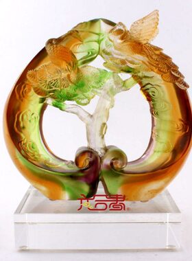 六合家居装饰品工艺品 松鹤延年创意礼品贺寿 春生日礼物琉璃摆件