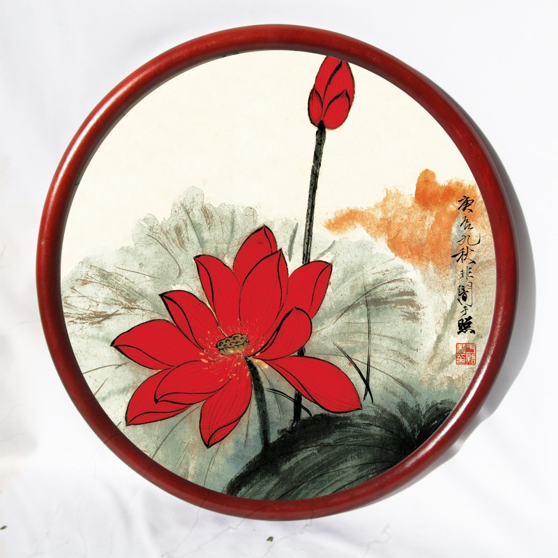 圆形画框新中式实木装饰框装裱框十字绣油画国画书法相框挂墙边框