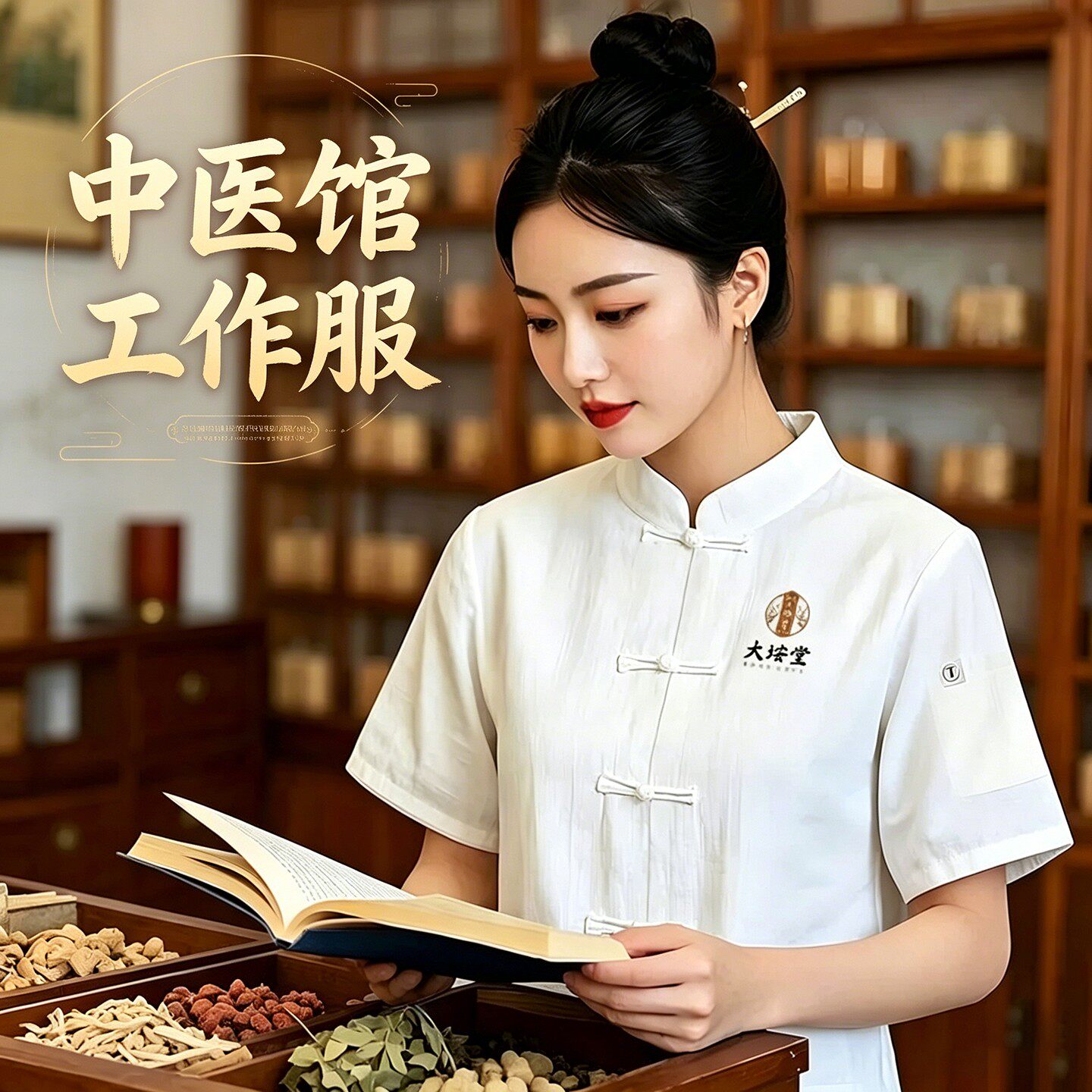 新中式亚麻工作服中医馆