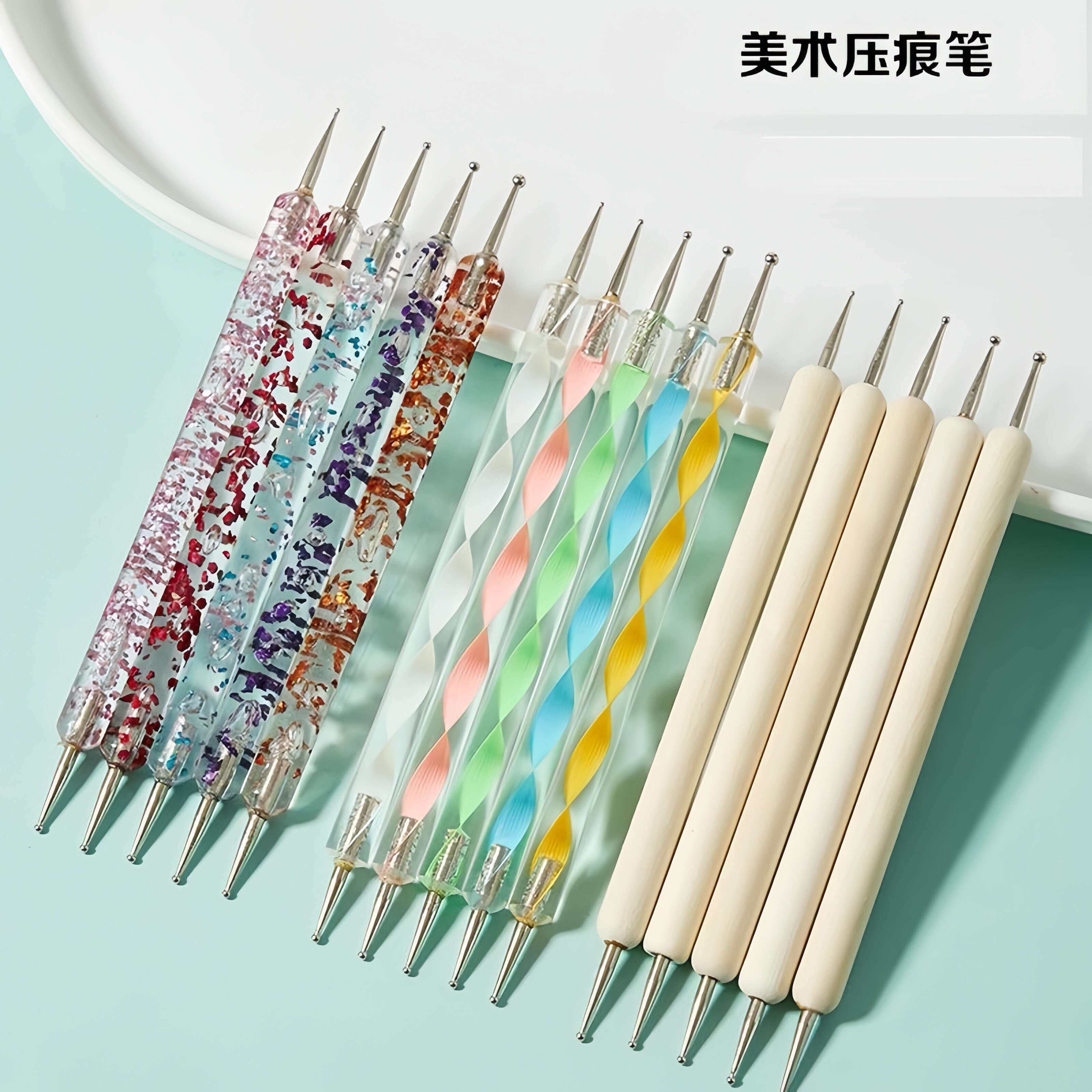 压痕笔圆头锡纸画压线笔双头美术陶艺点花雕刻粘土工具划横留白笔
