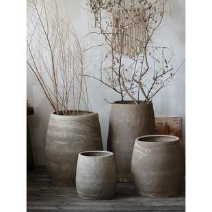 陶瓷大花盆大罐民房装 黑色和灰色覆古陶罐落地式 饰 Sabi风格 Wabi