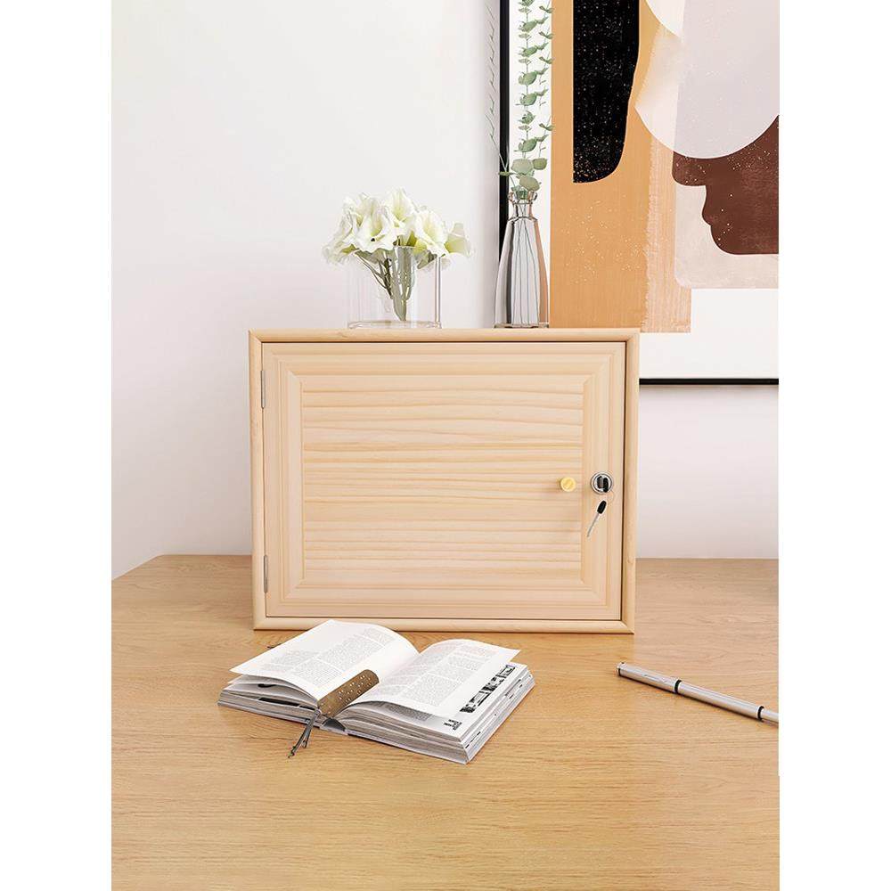 带锁柜子储物柜家用纯实木保管箱小型收纳箱桌面带锁木箱免安装,收纳整理,收纳箱,淘宝优惠券,粉丝福利购,淘宝优惠卷