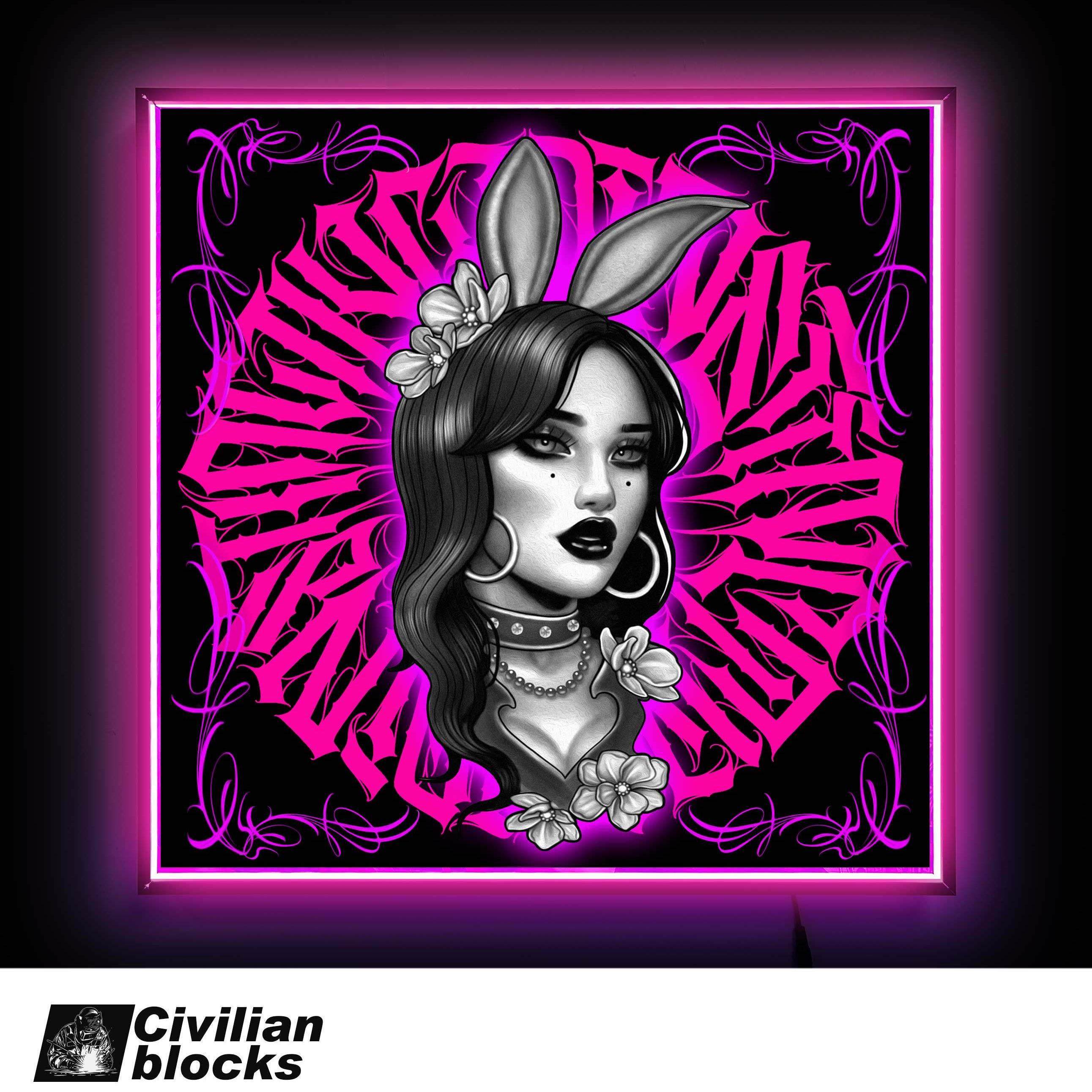 定制兔女郎花体字奇卡诺西海岸暗黑店铺装饰开业礼品墙发光装饰画,商业/办公家具,商用门牌/牌匾,淘宝优惠券,粉丝福利购,淘宝优惠卷