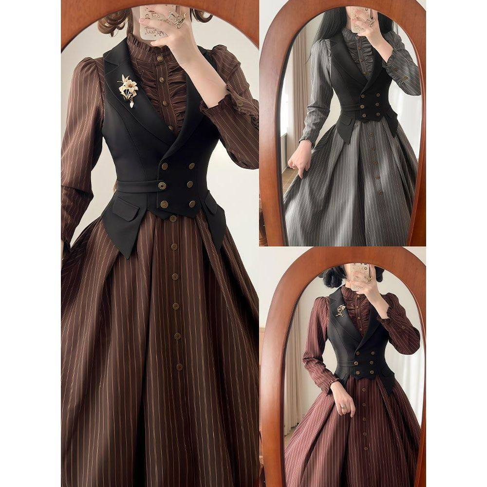 【古堡星稀】2025复古法式穿搭收腰马甲+百搭古典连衣裙套装,女装/女士精品,时尚套装,淘宝优惠券,粉丝福利购,淘宝优惠卷