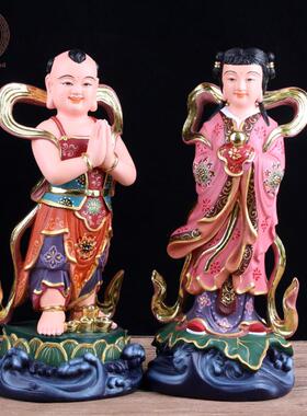 金童、玉女佛像吉祥童、龙女家庭佛堂装饰男女观音左右护神佛像