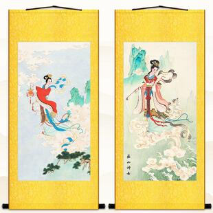华山神像画 巫山神女瑶姬画像 宝莲灯神话仙女人物卷轴挂画丝绸画
