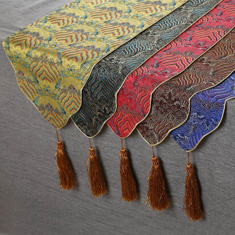 锦缎桌旗中国风流苏禅茶席旗咖啡桌布棉麻织物茶几电视柜台布茶道