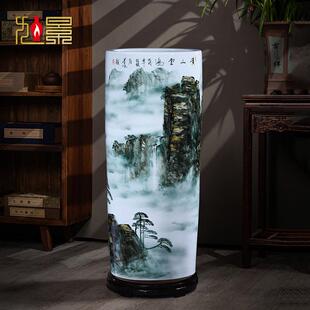 景德镇陶瓷器书字画缸卷轴缸落地大花瓶收纳直筒客厅插花箭筒摆件