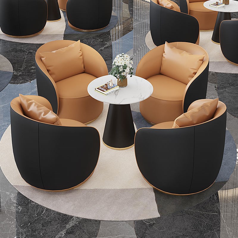 轻奢洽谈沙发椅售楼处q会客接待一桌四椅可旋转沙发椅休闲桌椅组
