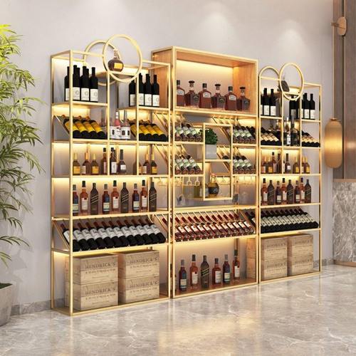 落地铁艺酒柜酒庄红酒展示柜发光红酒架靠墙葡萄酒收纳展示架定制