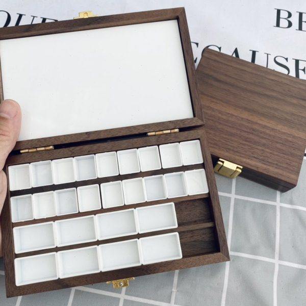 黑胡桃木方扣翻盖款磁吸水彩颜料分装盒风干固体便携木质带调色区,文具电教/文化用品/商务用品,调色盒,淘宝优惠券,粉丝福利购,淘宝优惠卷