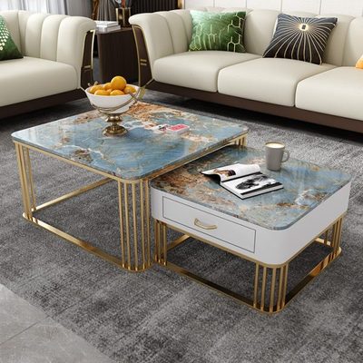 轻奢艺术感方形岩板茶几小户型家用意式极简客厅现代简约大小茶桌