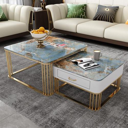 轻奢艺术感方形岩板茶几小户型家用意式极简客厅现代简约大小茶桌