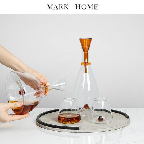 现代轻奢棕色透明玻璃酒具酒杯瓶套装样板间餐桌酒柜家居饰品摆件