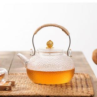 耐热玻璃锤目纹铜把提梁壶电陶炉煮茶器烧水壶加厚耐高温家用 日式