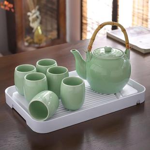 大容量青瓷茶壶杯子茶杯提梁壶1200ml办公家用 陶瓷茶具简约小套装
