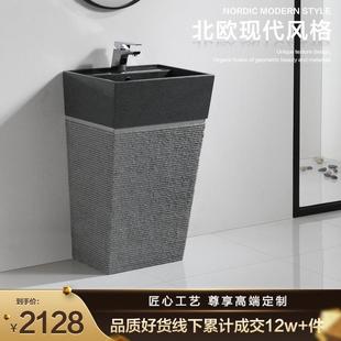 家用大理石洗手台阳台户外庭院洗脸盆 冠石汇北欧一体立柱盆落地式