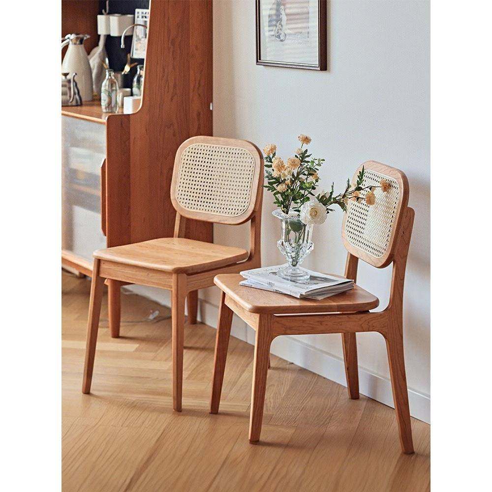 藤条实木餐椅小公寓家庭休闲简单餐桌椅靠背藤条椅二手餐椅新款