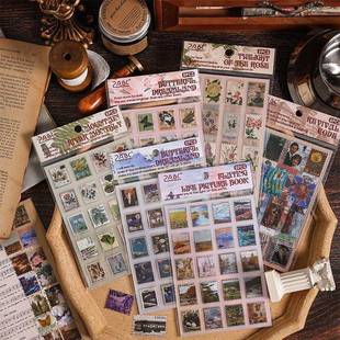 拼贴装 复古邮票风贴纸 ins风文艺图案贴纸 悦真文创贴纸 饰用贴画素材 手帐DIY创意素材