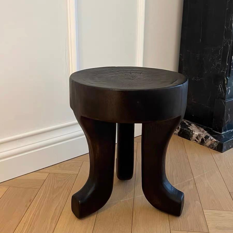 侘寂风复古深色实木矮凳家用装饰民宿沙发旁边几木凳木墩落地摆件