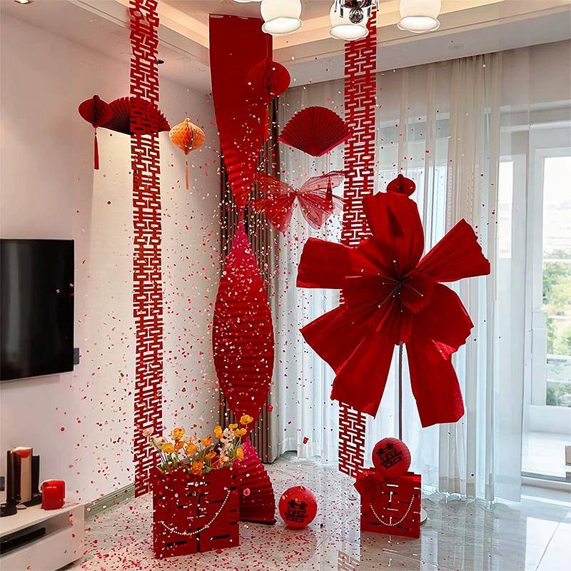 婚房布置套装男方新房女方卧室客厅结婚蝴蝶拉花装饰晨袍拍照背景