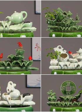 创意陶瓷招财摆件自动循环水室内流水鱼缸增氧过滤器家用瀑布景观