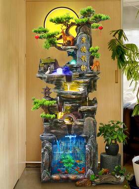 大型落地假山流水摆件循环水客厅生财鱼缸开 业礼品高山喷泉风水