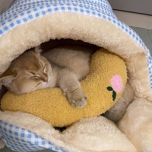 猫窝秋冬季保暖封闭式安全感猫睡袋可拆洗垫子加绒加厚小型犬狗窝