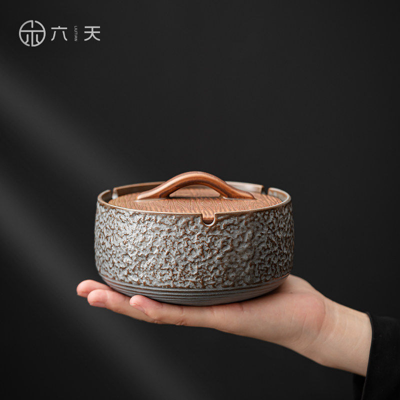 六天粗陶蒸蒸日上烟灰缸