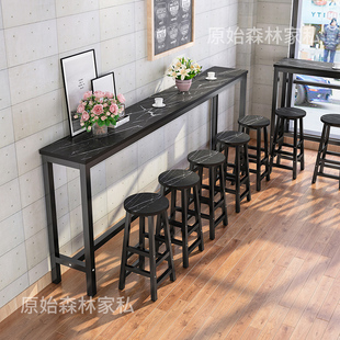 吧台桌家用靠墙高脚桌奶茶t店桌椅组合长条窄咖啡桌阳台客厅酒吧