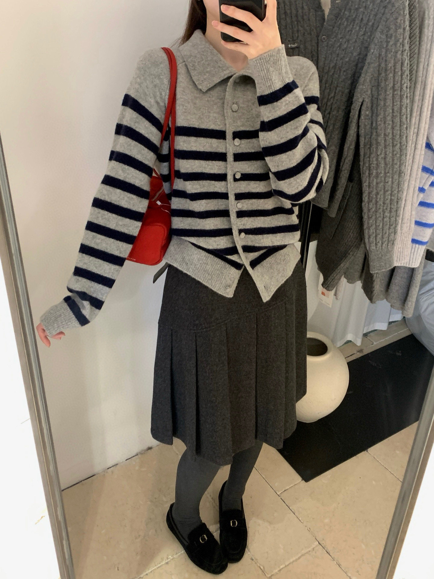 非真实价格：韩国Chic韩系休闲简约百搭翻领条纹羊毛针织开衫