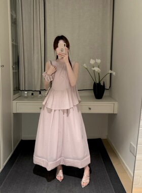 非真实价格：韩国Chic气质温柔小女人粉色紫色套装配发圈