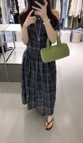 非真实价格：韩国Chic气质温柔小女人设计感时髦休闲格子连衣裙