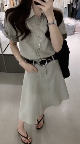 非真实价格：韩国Chic复古短袖衬衫连衣裙