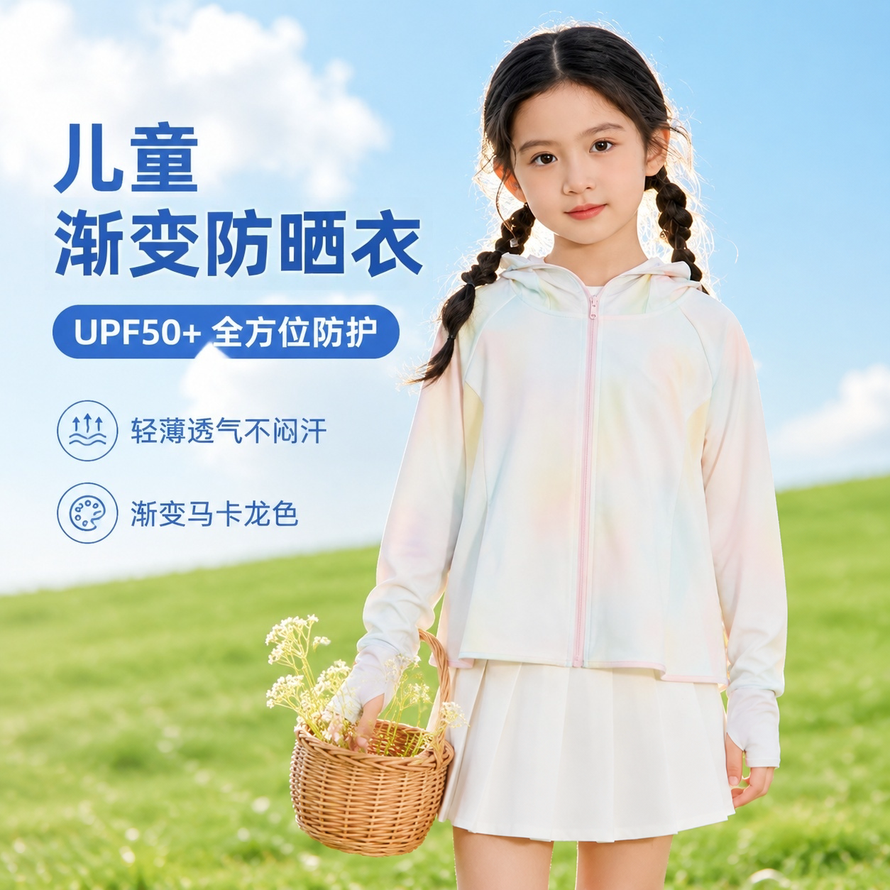 儿童防晒衣男女童连帽薄款冰丝凉感防晒服防紫外线皮肤衣宝宝外套