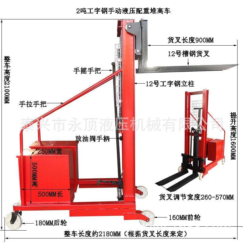 1吨2吨手动液压装卸车/配重车/换磨具堆高车/短支腿平衡式叉车