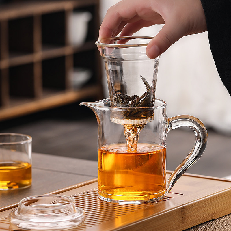 耐热加厚泡茶杯子公道杯过滤内胆玻璃茶具红茶泡茶器茶水分离
