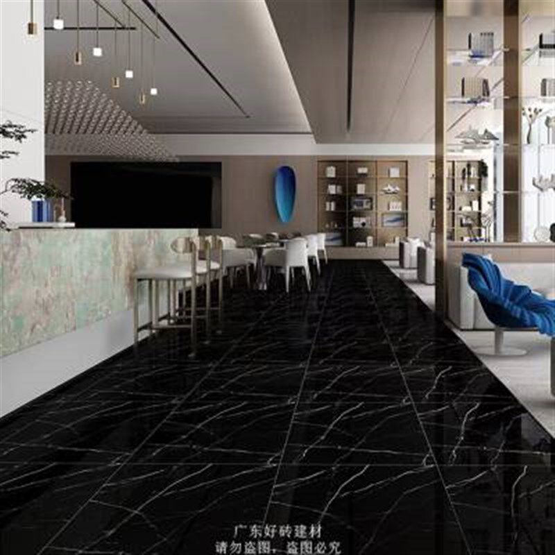 750x1500黑白根大理石通体瓷砖 亮光黑色商业会所耐Z磨防滑地砖