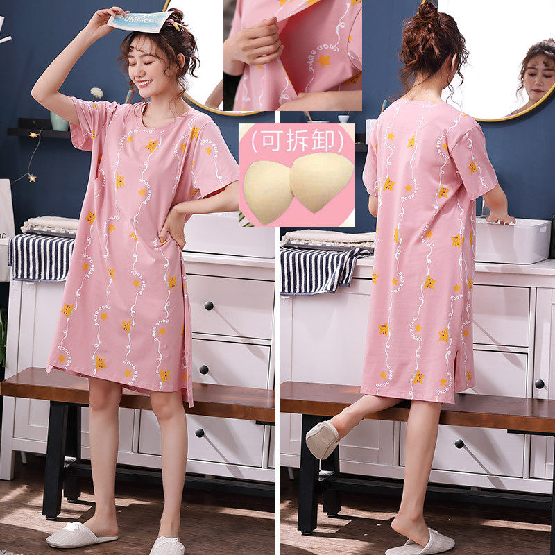哺乳睡裙夏天免穿内衣有胸垫夏装口D可以喂奶孕妇月子服大码200斤