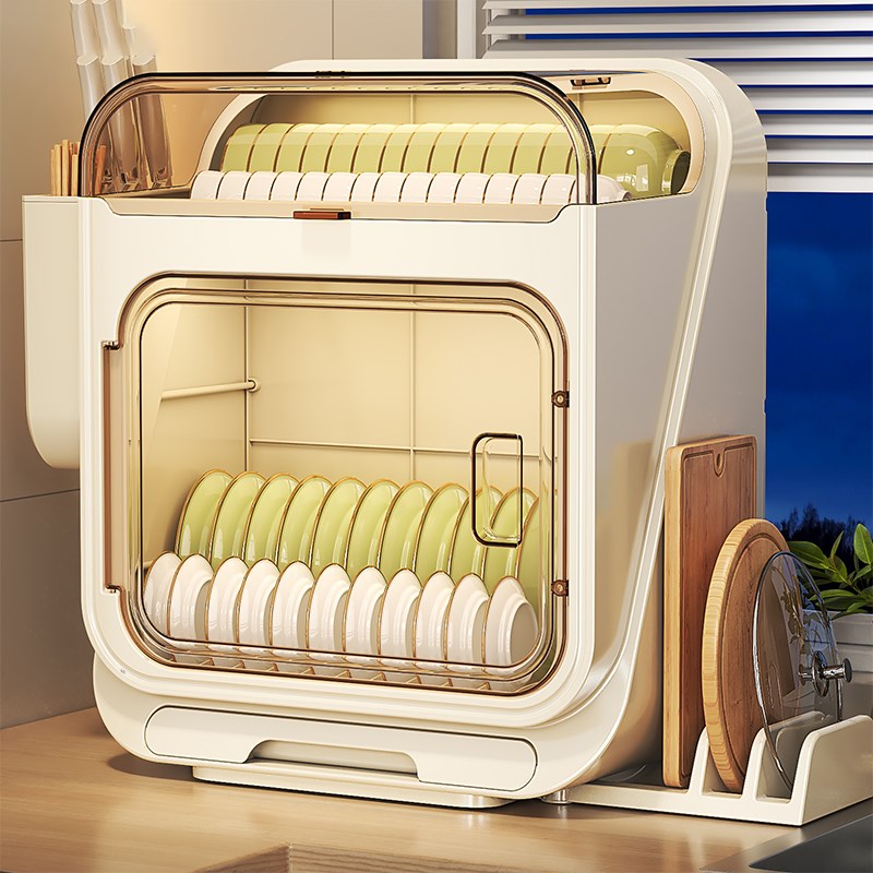 家用厨房双层碗柜碗筷收纳盒塑料带盖装碗碟盘沥水碗收纳架置物架