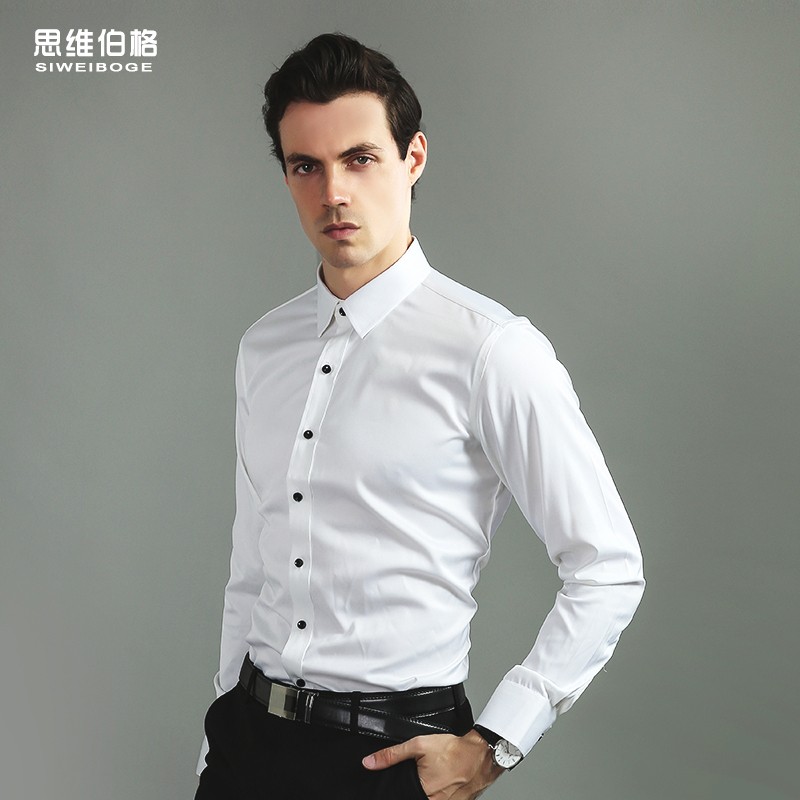 弹力灰色夏季长袖薄款衬衫男青年衬衫