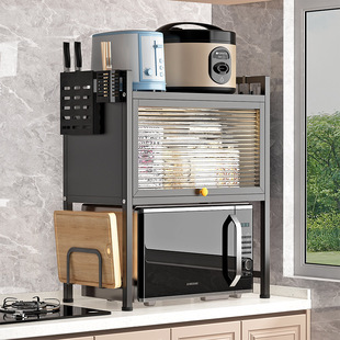 带柜门厨房微波炉置物架台面多功能放调料K碗碟架子防尘烤箱收纳