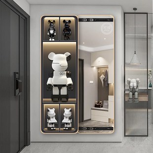 奶油风全身镜隐藏式穿衣镜推拉镜可关闭镜子遮挡超薄隐藏式镜子