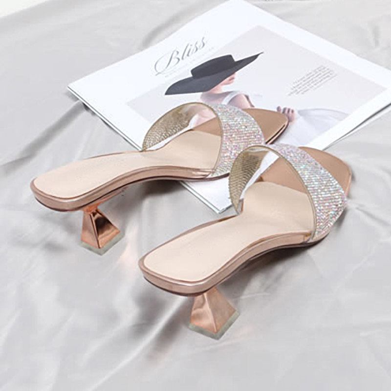 31 32 33小码鞋40 41 42 43大码 夏季粗跟水钻T高跟凉鞋拖鞋外穿