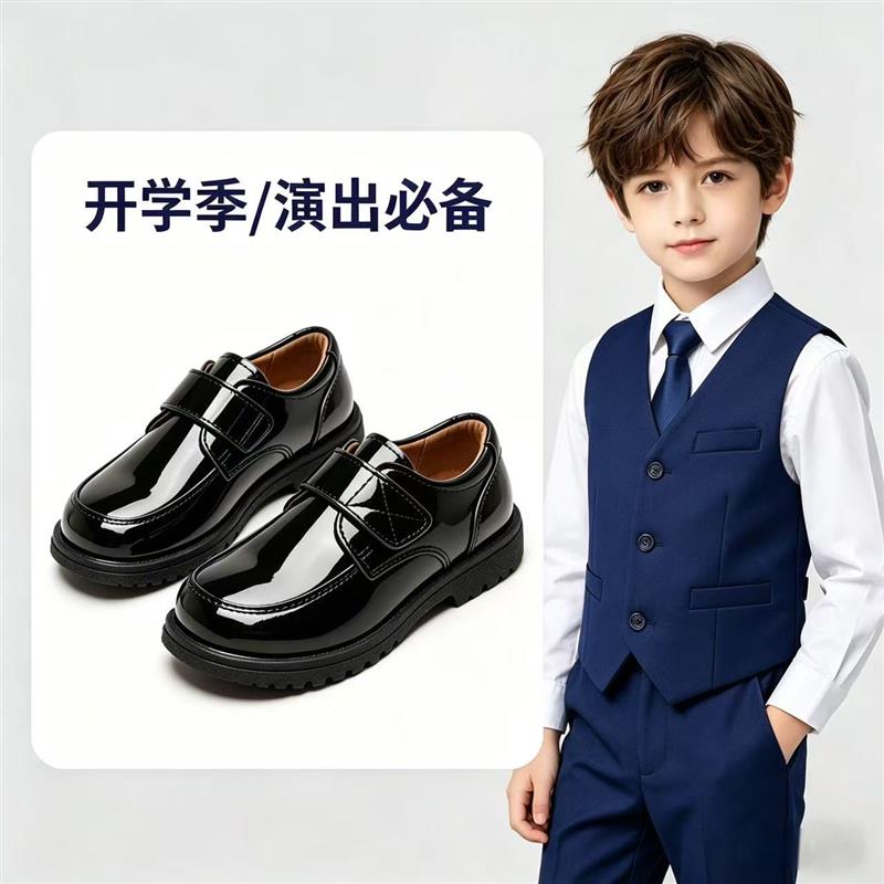 儿童皮鞋b春秋新款小学生校园礼仪男女软底儿童黑色英伦风演出童