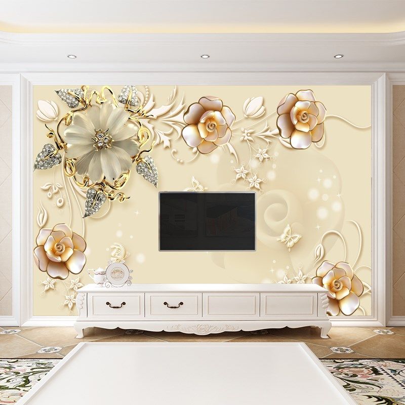 欧式电视背景墙壁纸8d立体大气花朵壁画客厅沙发浮雕墙纸影视墙布
