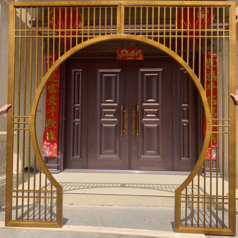 木雕仿古实木花格月亮门新中式装修月洞门客厅隔断圆形拱门落地罩